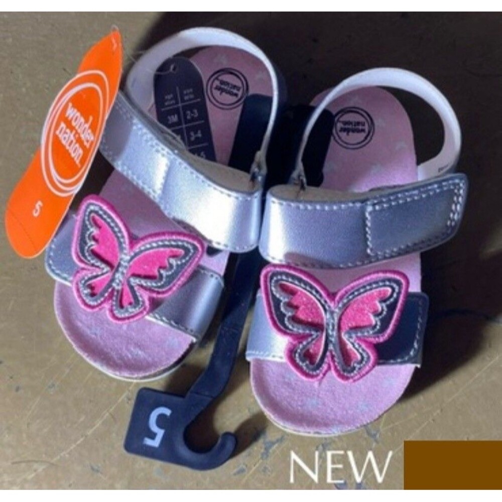 Wonder Nation Butterfly Silver Pink Toddler Girl Sandal Size 5C